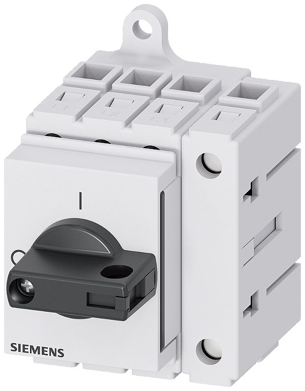 Seccionador De Corte Em Carga 3LD3 Iu 25 A Interruptor Principal 3 Polos+N Potência Nominal De Operação A CA-23 A A 400V 9,0kW Instalação Da Distribuição Interruptor De Base Com Acionamento De Manípulo Preto 3LD3130-0TL11 Siemens