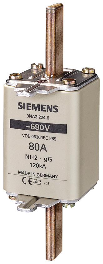Elemento De Fusível Nh NH2 In 224 A Gg Un Ca 690 V Un Cc 440 V Indicador Frontal Pegas Condutoras De Tensão Elemento Fusível Nh Sentron 3NA3 Para A Proteção Seletiva De Condutores E De Instalações O Sistema De Fusíveis Nh Oferece 3NA3242-6 Siemens