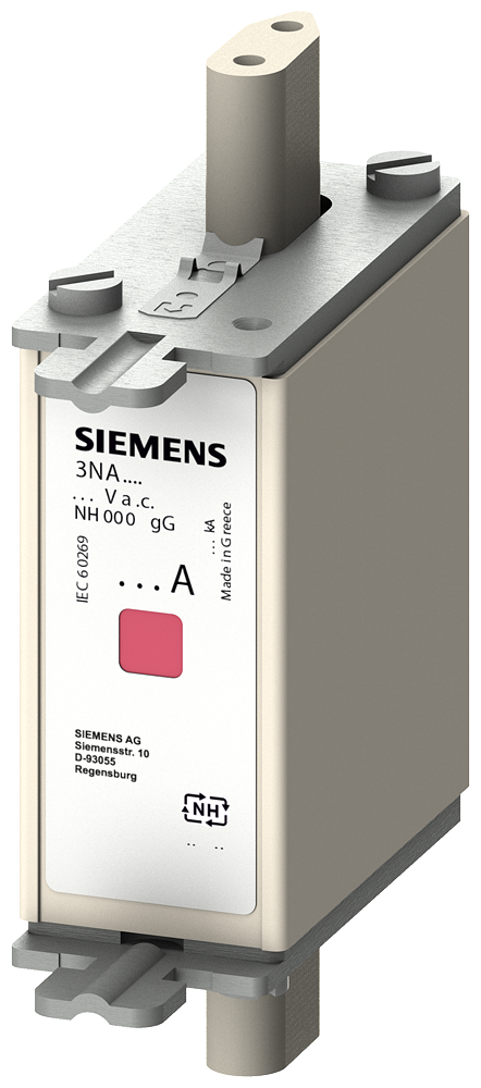 Elemento De Fusível Nh NH000 In 32 A Gg Un Ca 690 V Un Cc 250 V Indicador Combinado Pegas Condutoras De Tensão Elemento Fusível Nh Sentron 3NA7 Para A Proteção Seletiva De Condutores E De Instalações O Sistema De Fusíveis Nh Oferece 3NA7812-6 Siemens