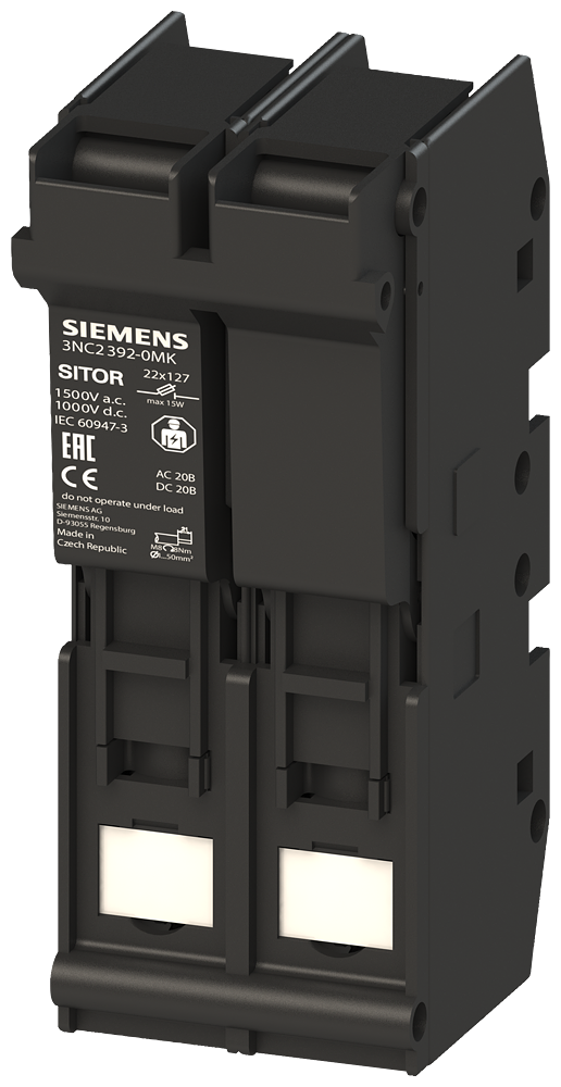 Porta-Fusíveis Sitor 22x 127 63A 1500V Ca/Cc 1000V De 2 Polos Sitor Interruptor-Seccionador De Fusíveis Sentron 3NC2 Para Fusíveis Para Semicondutores Sitor Sendo Um Elemento Importante Dos Componentes De Proteção Sentron Para A 3NC2392-0MK Siemens
