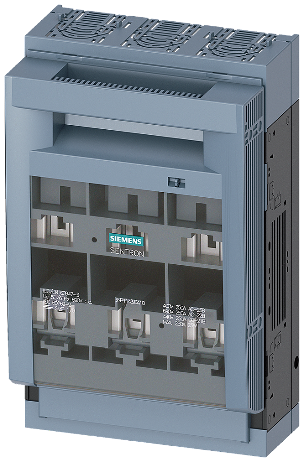 Sentron Seccionadora-Fusível Sob Carga 3NP1 De 3 Polos NH1 250 A Para Estrutura E Instalação Em Placa De Montagem Conexão Plana Nível Da Cobertura 70mm Interruptor-Seccionador De Corte Em Carga Fusível Sentron 3NP1 Chave 3NP1143-1DA10 Siemens