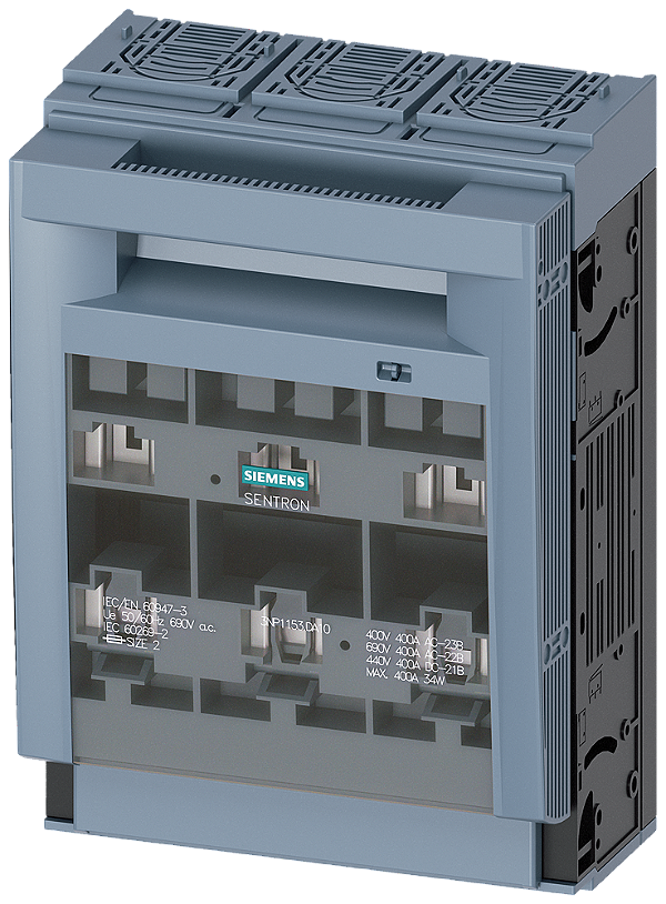 Sentron Seccionadora-Fusível Sob Carga 3NP1 De 3 Polos NH2 400 A Para Estrutura E Instalação Em Placa De Montagem Conexão Plana Nível Da Cobertura 70mm Interruptor-Seccionador De Corte Em Carga Fusível Sentron 3NP1 Chave 3NP1153-1DA10 Siemens