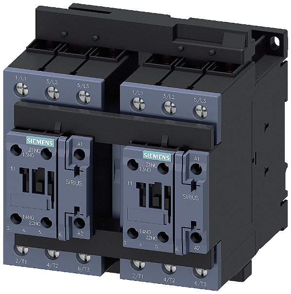 Combinação Reversora CA-3e/CA-3 65 A 30 Kw / 400 V De 3 Polos Ca/Cc 20-33 V 50/60 Hz Conexão Parafusada Travamento Elétrico E Mecânico Contatos Auxiliares 2 X 1 Na Combinação De Inversão Sirius 3RA23 Para A Comutação De 3RA2337-8XB30-1NB3 Siemens