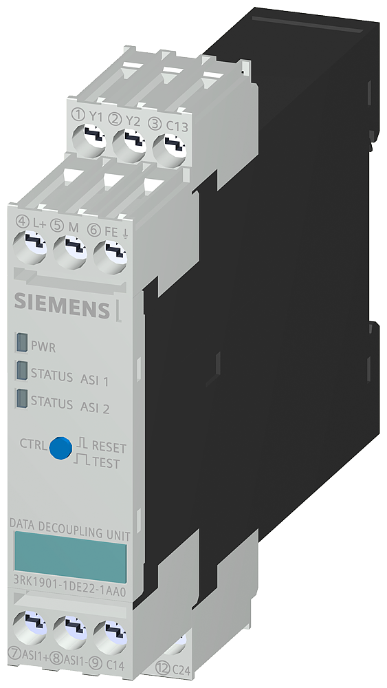 Desacoplador De Dados As-I 2 X 4 A Terminais De Parafuso As-I Duplo Unidade De Desacoplamento De Dados IP20 Slimline S22,5 Terminais De Parafuso Largura Da Estrutura Do Módulo 22,5 Mm In 24 V Cc / 30 V Out 2 X As-I 4 A 3RK1901-1DE22-1AA0 Siemens