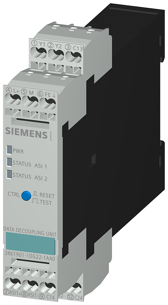 Desacoplador De Dados As-I 2 X 4 A Terminais De Mola As-I Duplo Unidade De Desacoplamento De Dados IP20 Slimline S22,5 Terminais De Mola Largura Da Estrutura Do Módulo 22,5 Mm In 24 V Cc / 30 V Out 2 X As-I 4 A Proteção 3RK1901-1DG22-1AA0 Siemens
