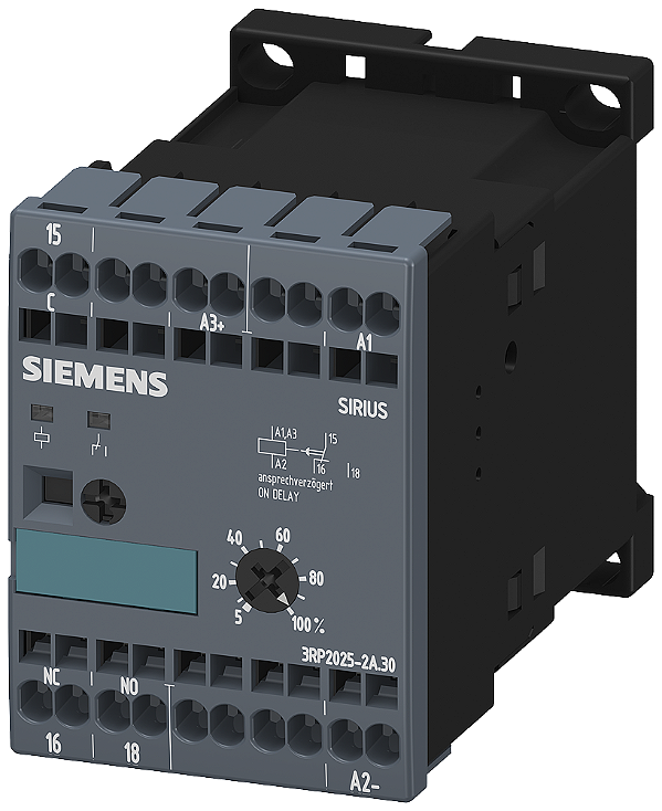 Relé Temporizador Eletrônico Atrasado Na Resposta 1 Contato Inversor CA/24 V Cc Ca 200 Até 240 V A Ca 50/60 Hz 0,05 S Até 100 H Largura Da Estrutura 45 Mm Terminal De Mola Relé A Prazo Sirius 3RP20 Com Retardamento Da Resposta 3RP2025-2AP30 Siemens