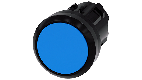 Botão 22 Mm Redondo Plástico Azul Botão De Pressão Plano De Encaixe Dispositivo De Abertura Por Pressão Botão De Pressão Sirius Act Para A Comutação E O Comando De Consumidores Elétricos Sob O Nome De Marca Sirius Act A 3SU1000-0AA50-0AA0 Siemens