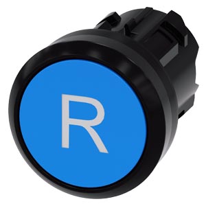 Botão 22 Mm Redondo Plástico Azul Inscrição R Botão De Pressão Plano Tecla Com Retorno Botão De Pressão Sirius Act Para A Comutação E O Comando De Consumidores Elétricos Sob O Nome De Marca Sirius Act A Siemens 3SU1000-0AB50-0AR0 Siemens
