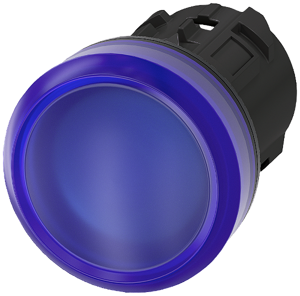 Indicador Luminoso 22 Mm Redondo Plástico Azul Lente Plano Luz De Aviso Sirius Act Para A Sinalização De Estados De Comutação Ou Avarias Em Instalações Com Uma Luminosidade Brilhante Graças À Tecnologia Led Eficiente Do 3SU1001-6AA50-0AA0 Siemens