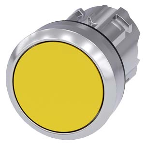 Botão 22 Mm Redondo Metal De Alto Brilho Amarelo Botão De Pressão Plano De Encaixe Dispositivo De Abertura Por Pressão Botão De Pressão Sirius Act Para A Comutação E O Comando De Consumidores Elétricos Sob O Nome De Marca 3SU1050-0AA30-0AA0 Siemens