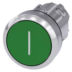 Botão 22 Mm Redondo Metal De Alto Brilho Verde Inscrição I Botão De Pressão Plano Tecla Com Retorno Botão De Pressão Sirius Act Para A Comutação E O Comando De Consumidores Elétricos Sob O Nome De Marca Sirius Act A Siemens 3SU1050-0AB40-0AC0 Siemens
