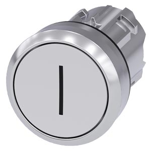 Botão 22 Mm Redondo Metal De Alto Brilho Branco Inscrição I Botão De Pressão Plano Tecla Com Retorno Botão De Pressão Sirius Act Para A Comutação E O Comando De Consumidores Elétricos Sob O Nome De Marca Sirius Act A 3SU1050-0AB60-0AC0 Siemens