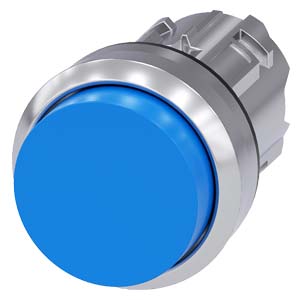 Botão 22 Mm Redondo Metal De Alto Brilho Azul Botão De Pressão Alto Tecla Com Retorno Botão De Pressão Sirius Act Para A Comutação E O Comando De Consumidores Elétricos Sob O Nome De Marca Sirius Act A Siemens Disponibiliza 3SU1050-0BB50-0AA0 Siemens