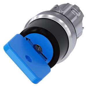 Interruptor De Chave O M R 22 Mm Redondo Metal De Alto Brilho Número Do Fecho 73038 Azul Com 2 Chaves 2 Posições De Comutação O-I De Encaixe Ângulo De Comutação 90 10 30h/13 30h Retirada Da Chave O+I Interruptor De Chave 3SU1050-4GF11-0AA0 Siemens