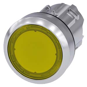 Botão Iluminado 22 Mm Redondo Metal De Alto Brilho Amarelo Botão De Pressão Plano Tecla Com Retorno Botão De Pressão Iluminado Sirius Act Para A Comutação E O Comando De Consumidores Elétricos Sob O Nome De Marca Sirius Act 3SU1051-0AB30-0AA0 Siemens