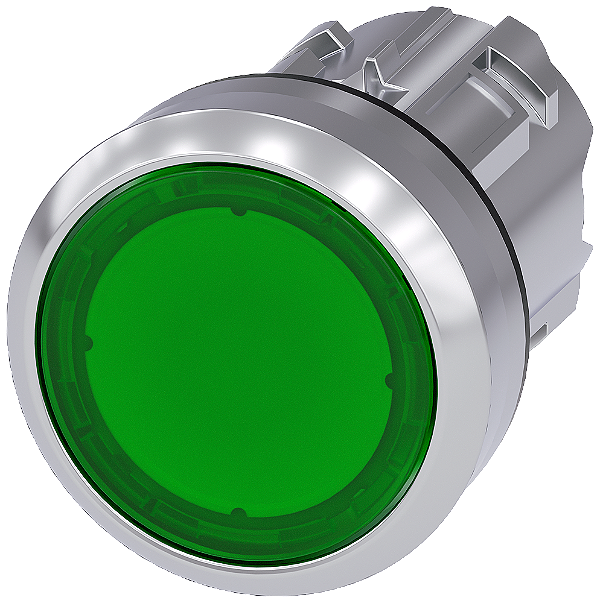 Botão Iluminado 22 Mm Redondo Metal De Alto Brilho Verde Botão De Pressão Plano Tecla Com Retorno Botão De Pressão Iluminado Sirius Act Para A Comutação E O Comando De Consumidores Elétricos Sob O Nome De Marca Sirius Act A 3SU1051-0AB40-0AA0 Siemens