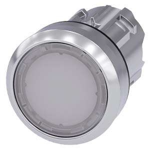 Botão Iluminado 22 Mm Redondo Metal De Alto Brilho Branco Botão De Pressão Plano Tecla Com Retorno Botão De Pressão Iluminado Sirius Act Para A Comutação E O Comando De Consumidores Elétricos Sob O Nome De Marca Sirius Act 3SU1051-0AB60-0AA0 Siemens