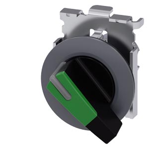 Interruptor Com Manípulo Iluminável 30 Mm Redondo Metal Mate Verde Manípulo Comprimento Anel Frontal Para Montagem Plana 2 Posições De Comutação O-I De Encaixe Ângulo De Comutação 90 10 30h/13 30h Interruptor Com Manípulo 3SU1062-2EF40-0AA0 Siemens
