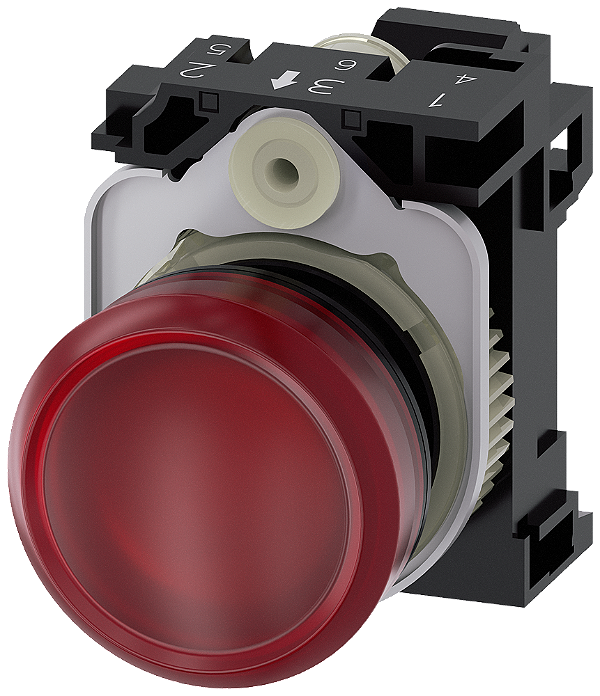 Indicador Luminoso 22 Mm Redonda Plástico Vermelho Lente Plano Com Suporte Módulo Led Com Led Integrado 230 V Ca Conexão De Mola Luz De Aviso Sirius Act Para A Sinalização De Estados De Comutação Ou Avarias Em Instalações 3SU1106-6AA20-3AA0 Siemens