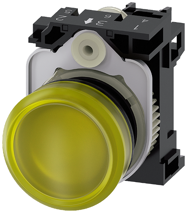Indicador Luminoso 22 Mm Redonda Plástico Amarelo Lente Plano Com Suporte Módulo Led Com Led Integrado 230 V Ca Conexão Parafusada Luz De Aviso Sirius Act Para A Sinalização De Estados De Comutação Ou Avarias Em Instalações 3SU1106-6AA30-1AA0 Siemens
