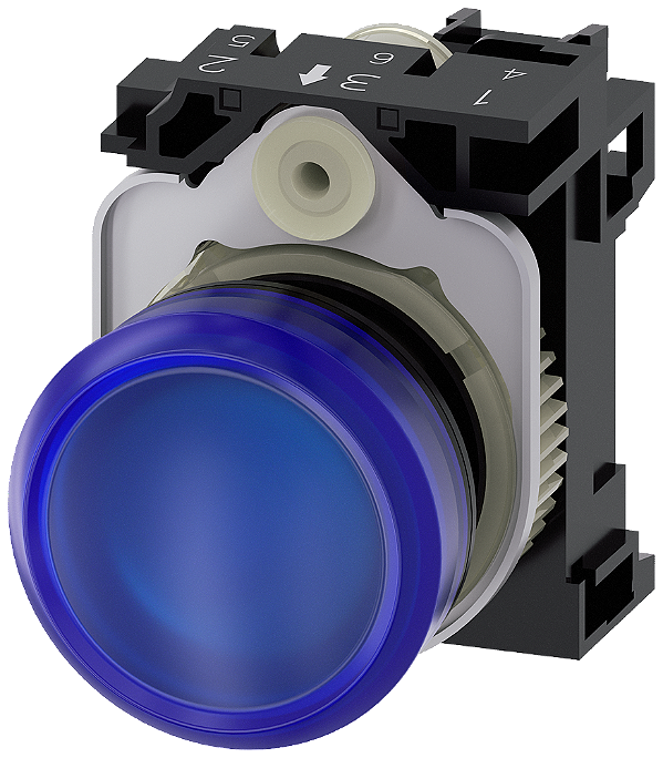 Indicador Luminoso 22 Mm Redonda Plástico Azul Lente Plano Com Suporte Módulo Led Com Led Integrado 230 V Ca Conexão Parafusada Luz De Aviso Sirius Act Para A Sinalização De Estados De Comutação Ou Avarias Em Instalações 3SU1106-6AA50-1AA0 Siemens