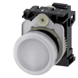 Indicador Luminoso 22 Mm Redonda Plástico Branco Lente Plano Com Suporte Módulo Led Com Led Integrado 230 V Ca Conexão De Mola Luz De Aviso Sirius Act Para A Sinalização De Estados De Comutação Ou Avarias Em Instalações Com 3SU1106-6AA60-3AA0 Siemens