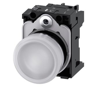 Indicador Luminoso 22 Mm Redondo Metal De Alto Brilho Branco Lente Plano Com Suporte Módulo Led Com Led Integrado 230 V Ca Conexão Parafusada Luz De Aviso Sirius Act Para A Sinalização De Estados De Comutação Ou Avarias Em 3SU1156-6AA60-1AA0 Siemens