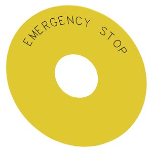 Placa De Assento Redonda Para Botão De Parada De Emergência Em Forma De Cogumelo Amarelo Autocolante Diâmetro Externo 75 Mm Diâmetro Interno 23 Mm Com Inscrição Emergency Stop Placa Sinalética De Paragem De Emergência Para 3SU1900-0BC31-0DA0 Siemens