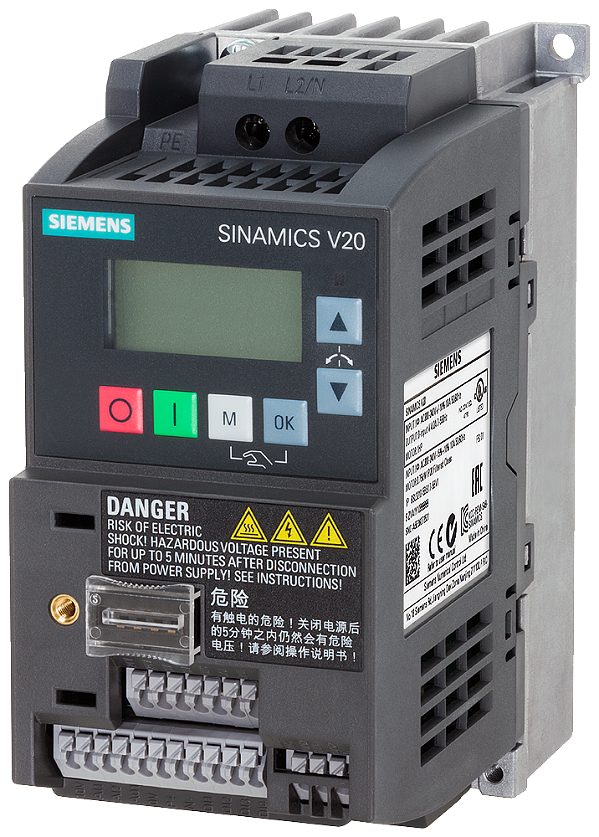 V20 200-240V 1AC Lo 0,55kW 3,2A Rfi Conversor De Frequência Sinamics V20 Simples Robusto Eficiente Para Aplicações Industriais E Comerciais Na Faixa De Tensão 1CA 200 V A 240 V O Sinamics V20 É Caracterizado Por Tempos 6SL3210-5BB15-5BV1 Siemens