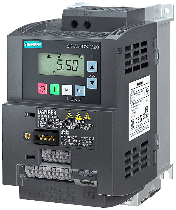V20 200-240V 1AC Lo 1,1kW 6A Conversor De Frequência Sinamics V20 Simples Robusto Eficiente Para Aplicações Industriais E Comerciais Na Faixa De Tensão 1CA 200 V A 240 V O Sinamics V20 É Caracterizado Por Tempos Curtos De 6SL3210-5BB21-1UV1 Siemens