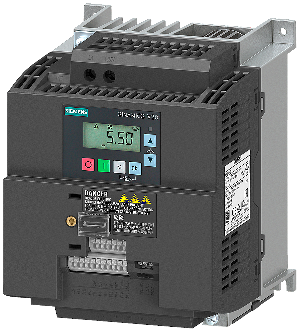 V20 200-240V 1AC Lo 3kW 13,6A Rfi Conversor De Frequência Sinamics V20 Simples Robusto Eficiente Para Aplicações Industriais E Comerciais Na Faixa De Tensão 1CA 200 V A 240 V O Sinamics V20 É Caracterizado Por Tempos Curtos 6SL3210-5BB23-0BV1 Siemens