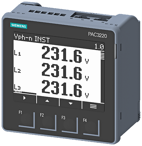 Sentron PAC3220 Lcd 96 X 96 Mm Dispositivo De Medição Multifuncional Dispositivo De Montagem Em Painel De Controle Para Medição De Grandezas Elétricas Protocolo Modbus Tcp Com Display Gráfico Ue Nominal 690/400 V 45-65 Hz 7KM3220-0BA01-1DA0 Siemens