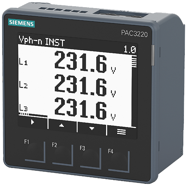 Sentron PAC3220 Lcd 96 X 96 Mm Dispositivo De Medição Multifuncional Dispositivo De Montagem Em Painel De Controle Para Medição De Grandezas Elétricas Protocolo Modbus Tcp Com Display Gráfico Ue Nominal 690/400 V 45-65 Hz 7KM3220-1BA01-1EA0 Siemens