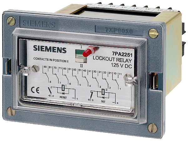 Relé Rápido Biestável Com Botão De Reset Mecânico 8 Contactos Comutáveis Tempo De Comutação 10 Ms Tensão Auxiliar Dc 125 V Com Base 7XP9010-1 Para Montagem Embutida 7PA2251-1 Siemens