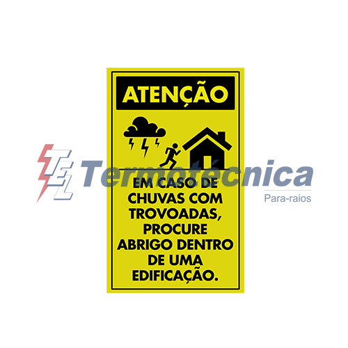 Placa De Advertencia Para Chuvas Com Trovoadas Em Pvc 11X18Cm Cores Amarelo E Preto Tel-5911 Termotécnica