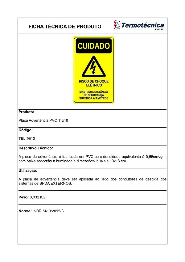 Placa De Advertencia Para Descidas Em Pvc 11X18Cm Cores Amarelo E Preto Tel-5910 Termotécnica