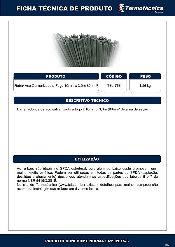 Rebar Aco Gf 10Mmx3,0Mts 80Mm2 Tel-768 Termotécnica