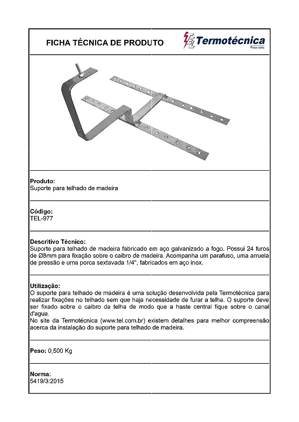 Suporte P/ Tel-Hado De Madeira Tel-977 Termotécnica