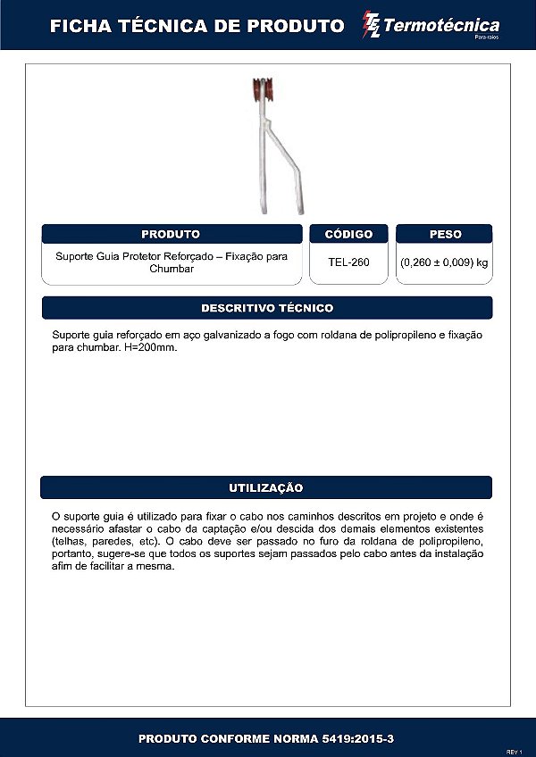 Suporte-Guia Reforcado H=200Mm Fixacao Para Chumbar Tel-260 Termotécnica