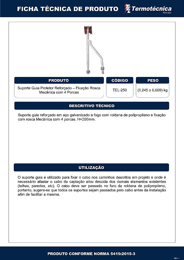 Suporte-Guia Reforcado H=200Mm Fixacao Rosca Mecanica Com 4 Porcas Tel-250 Termotécnica