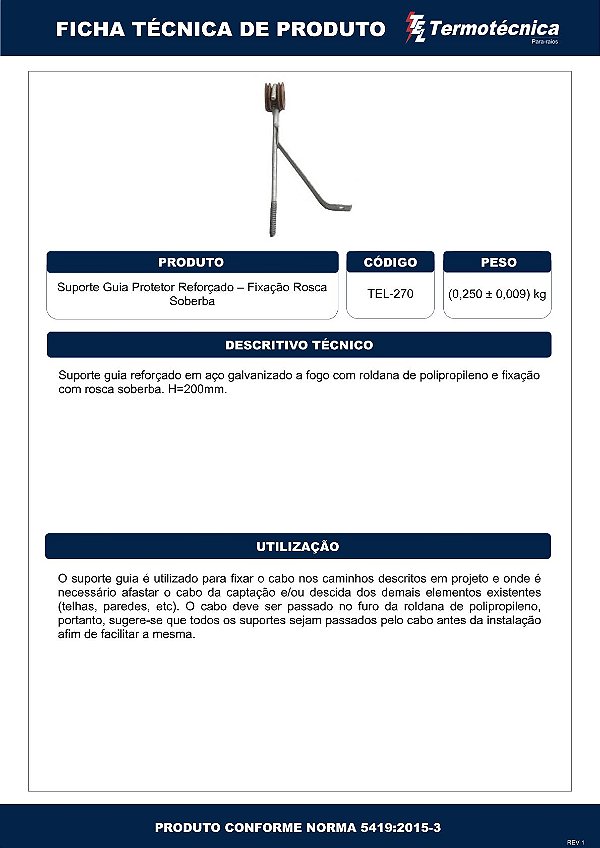 Suporte-Guia Reforcado H=200Mm Fixacao Rosca Soberba Tel-270 Termotécnica