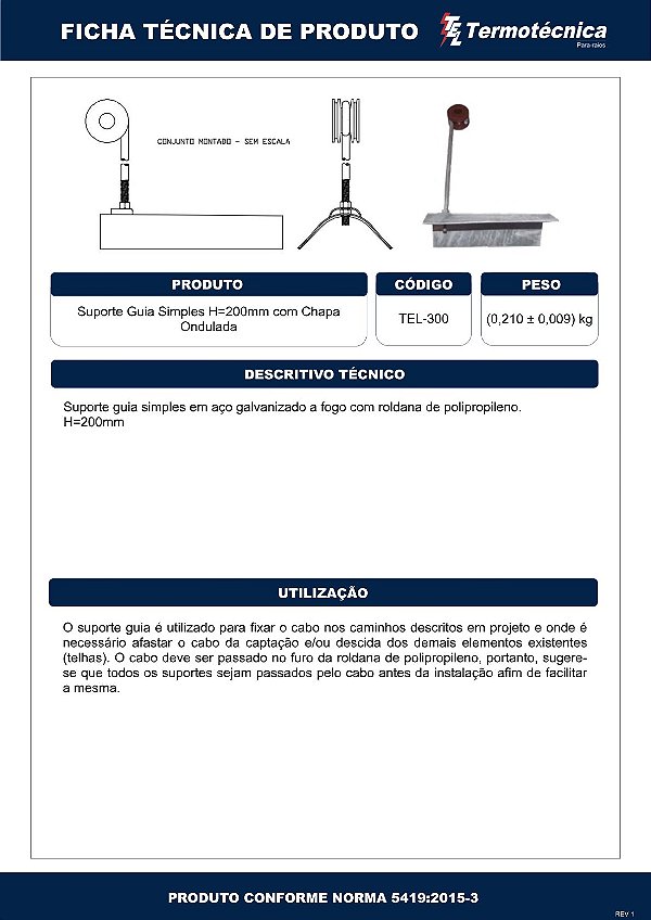 Suporte-Guia Simples H=200Mm Com Chapa Ondulada Tel-300 Termotécnica