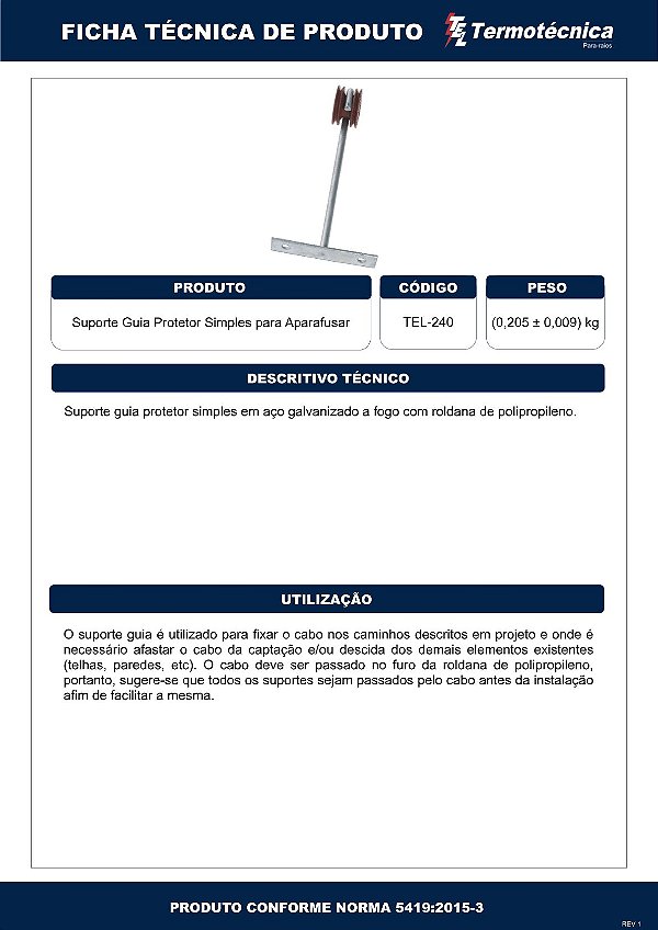 Suporte-Guia Simples H=200Mm Fixacao P/ Aparafusar Tel-240 Termotécnica