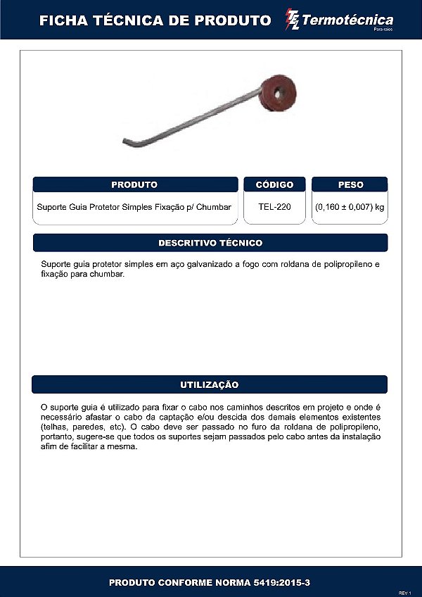 Suporte-Guia Simples H=200Mm Fixacao P/ Chumbar Tel-220 Termotécnica