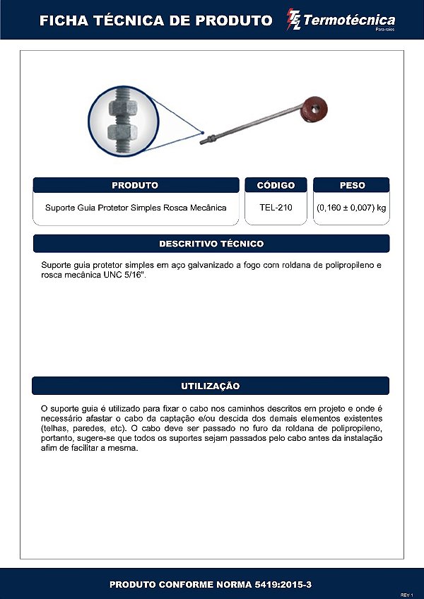 Suporte-Guia Simples H=200Mm Fixacao Rosca Mecanica Com 2 Porcas Tel-210 Termotécnica