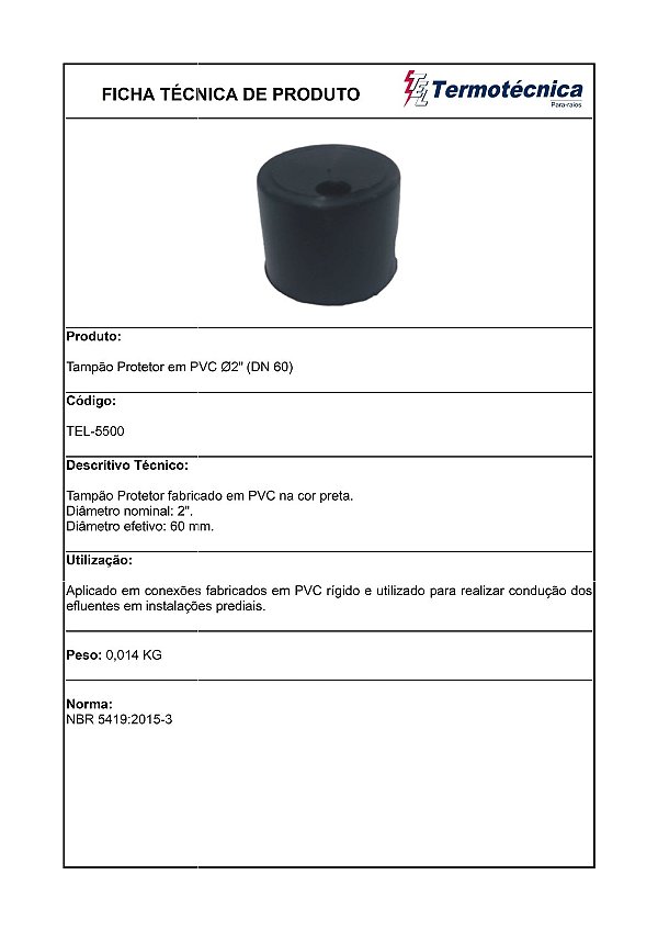 Tampa Protetor Pvc 2 Pol. Tel-5500 Termotécnica