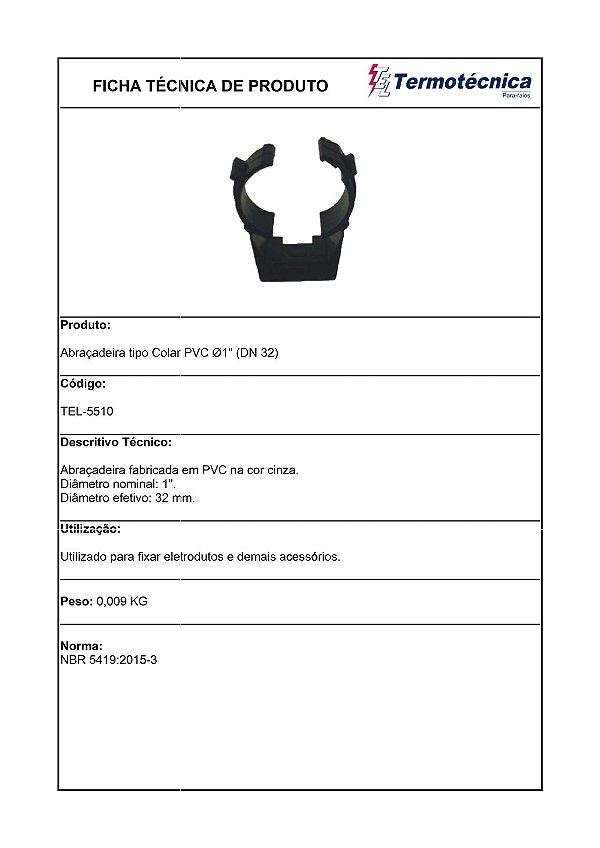 Abracadeira Tipo Colar Pvc 1 Pol. Tel-5510 Termotécnica