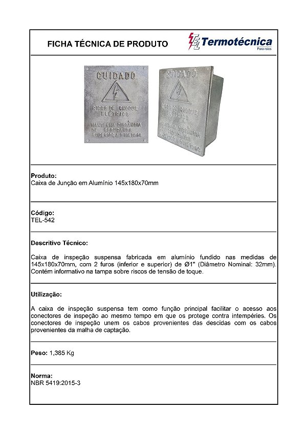 Caixa De Inspecao Em Aluminio 145 X 180Mm Tel-542 Termotécnica
