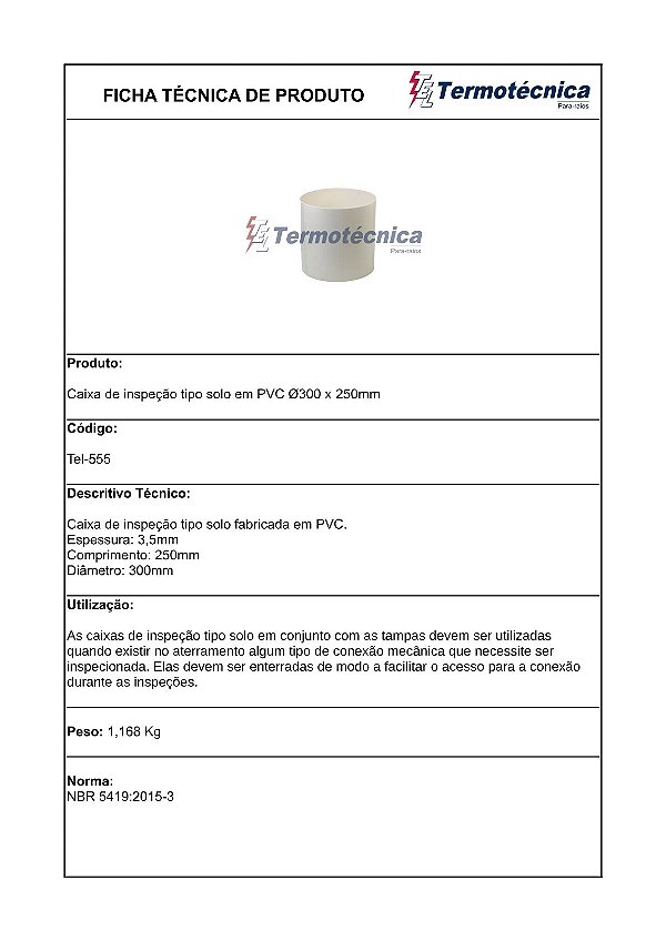 Caixa De Inspecao Polipropileno Diam 300 X 250Mm De Altura Tel-555 Termotécnica