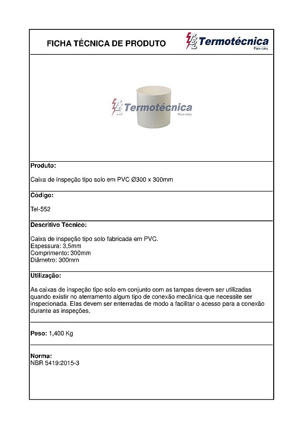 Caixa De Inspecao Polipropileno Diam 300 X 300Mm De Altura Tel-552 Termotécnica